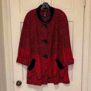 Ali Miles Bright Red and Black Geo Jacket/Sweater - Women's 2x Plus Size